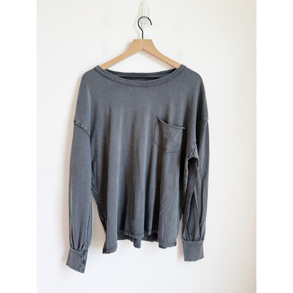 NEW Free People We The Free Fade Into You Long Sleeve Tee Shirt Oversized Black - Picture 2 of 5